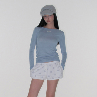 象牙白现货CRANK 25秋修身微透长袖T恤休闲宽松上衣韩国代购