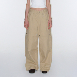 25夏季 韩国代购 新品 裤 纯色休闲宽松直筒多口袋工装 ROCKCAKE