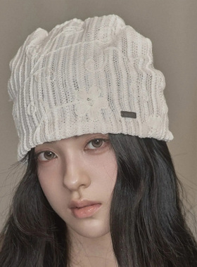 KHAKIPOINT 25夏季新款设计感复古千禧风花朵冷帽针织帽韩国代购