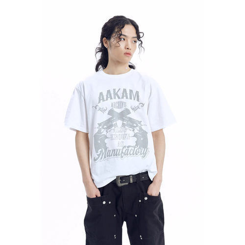 AAKAM 26春新品印花圆领短袖T恤全棉上衣韩国代购