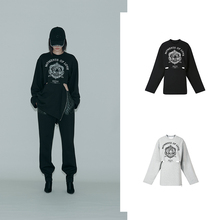 YCH 22春季新款 美式刺绣露腰圆领小心机长袖卫衣裙 韩国代购