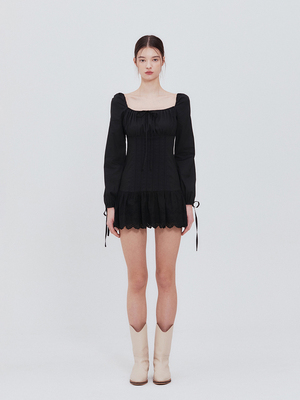 NOT YOUR ROSE 24春夏新款长袖连衣裙蕾丝边法式蝴蝶结韩国代购