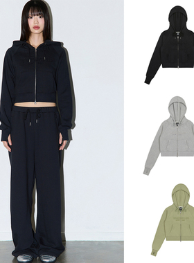 LUV IS TRUE 25冬季新款修身连帽卫衣短款拉链外套韩国代购