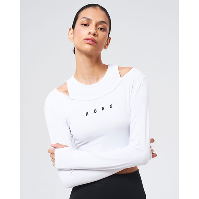 HDEX 25秋新品设计感解构假两件挂脖长袖上衣韩国代购