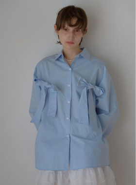 LETERIE 25春季新品宽松oversize设计感蝴蝶结长袖衬衫韩国代购