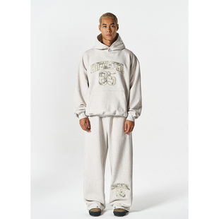 HDEX 25秋新品美式拼接迷彩刺绣卫衣百搭拖地休闲裤韩国代购