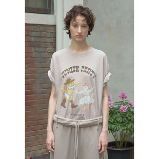 OPEN YY 26春新品宠物俱乐部印花宽松短袖T恤韩国代购