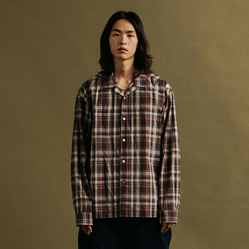 男女格纹西装领复古宽松长袖衬衫