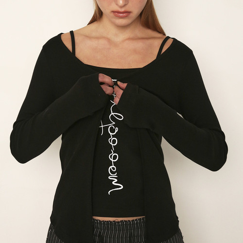 Polysooem25春夏季新品修身logo印花吊带开衫时尚套装韩国代购