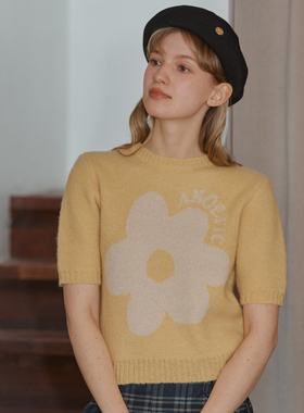 ANOETIC 25春季新品宽松时尚休闲通勤套头针织衫短袖韩国代购