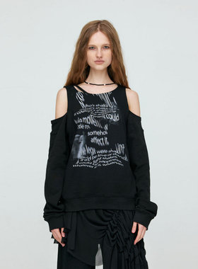 Nache 字母印花露肩上衣宽松长袖卫衣女韩国小众品牌正品代购