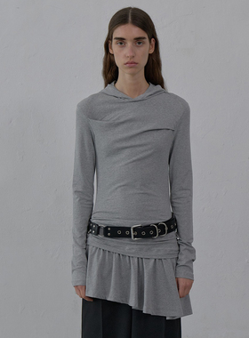 现货LCDC 25秋新品褶皱不规则下摆解构废土风连帽连衣裙韩国代购