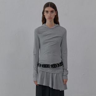 现货LCDC 25秋新品褶皱不规则下摆解构废土风连帽连衣裙韩国代购