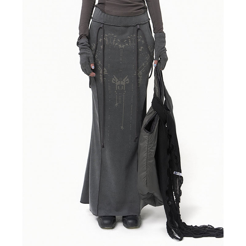 OJOS 24秋新品绑带设计拼接鱼尾裙松紧腰包臀显瘦半身裙韩国代购