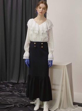 秒发ROMANCHIC圆领长袖连衣裙通勤假两件长裙2020秋冬韩国代购