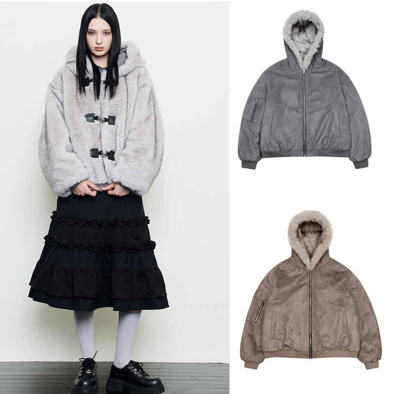 LUV IS TRUE 25冬季新款两面穿毛绒绒外套拉链连帽卫衣韩国代购