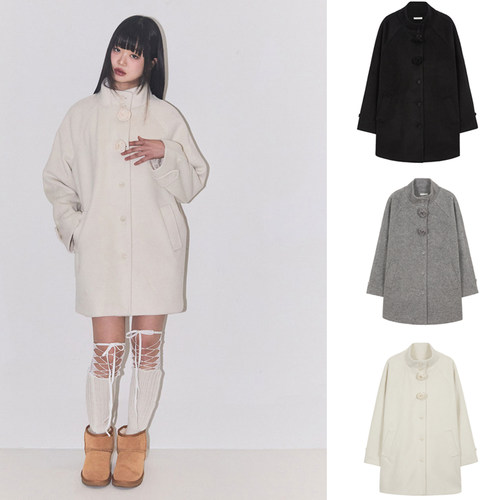 ILLIGO 25冬新款韩系ins风立体花朵立领毛呢外套韩国代购