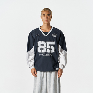 HDEX 25秋新品美式复古运动球衣风撞色拼接卫衣韩国代购