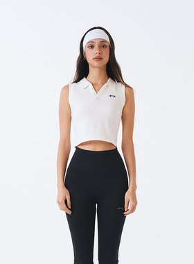 HDEX 25夏季新品复古运动辣妹POLO领无袖背心百搭上衣韩国代购