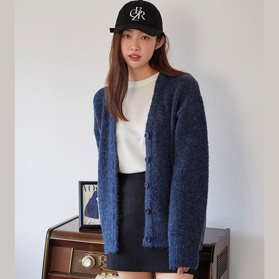 车静媛同款单排扣长袖针织开衫
