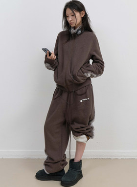 部分现货狗屁小鲜肉包同款OJOS 25秋毛毛镶边加绒运动套装外套