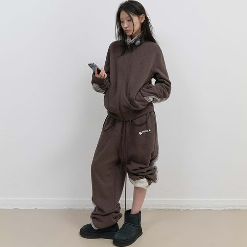 部分现货狗屁小鲜肉包同款OJOS 25秋毛毛镶边加绒运动套装外套