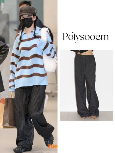 polysooem条纹长裤韩国代购