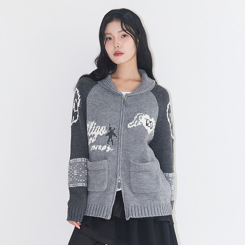 ILLIGO 25秋新款美式复古天使翅膀撞色针织衫外套韩国代购