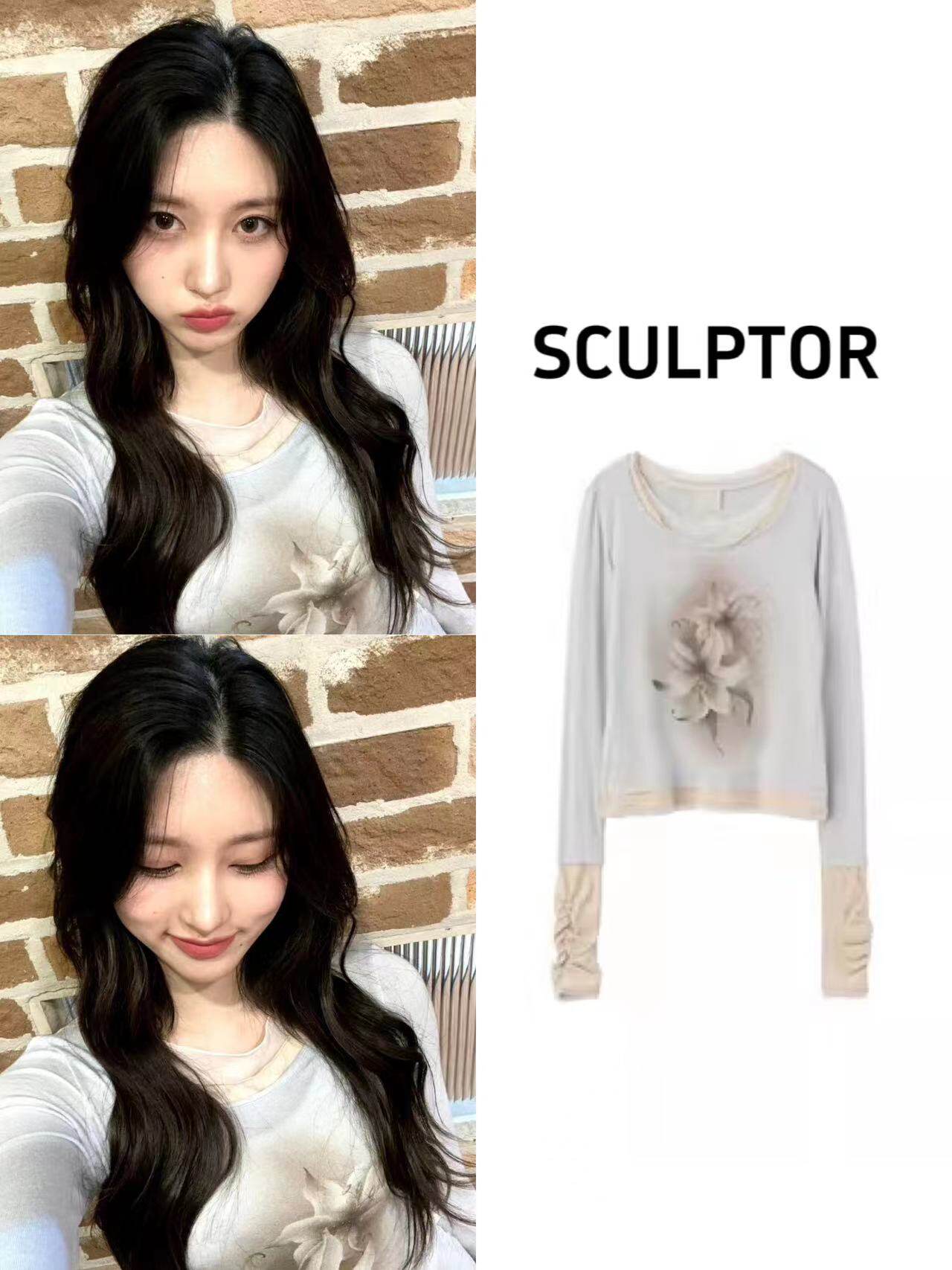 SCULPTOR印花长袖T恤金秋天同款