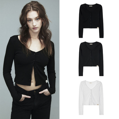 GLOWNY经典罗纹v领开衫韩国代购