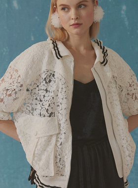 秒发ROMANCHIC 2020春夏韩国代购蕾丝花边运动休闲拉链夹克外套