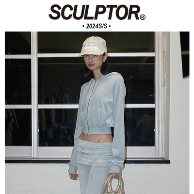 SCULPTOR丝绒拉链卫衣帽衫