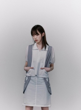 现货ojos23春拼接机能风短袖外套T恤宽松休闲衬衫韩国代购