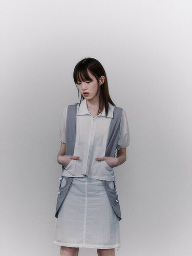 ojos拼接机能风短袖衬衫外套