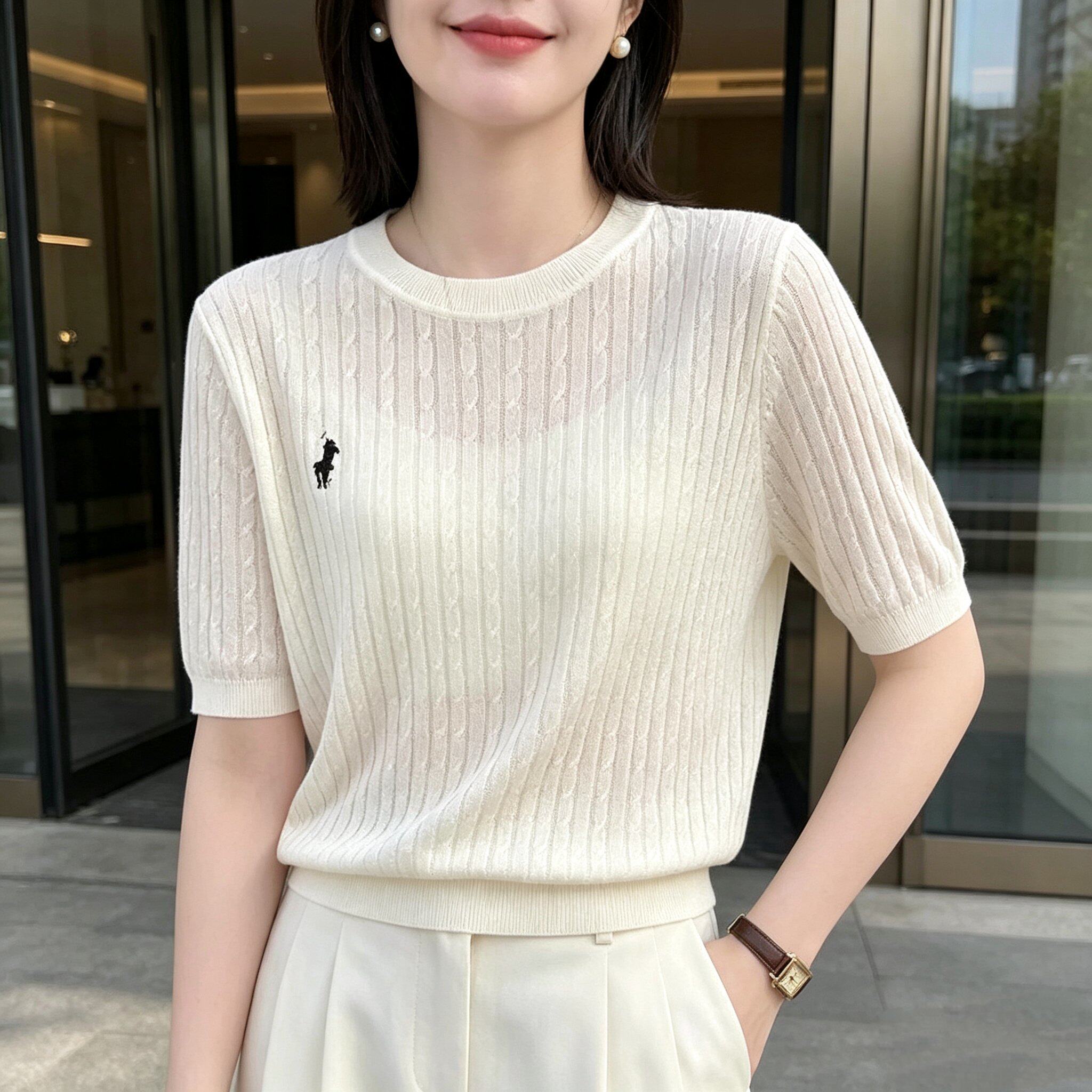 夏季新款针织衫毛衣圆领短袖麻花半袖薄款舒适高级感T恤