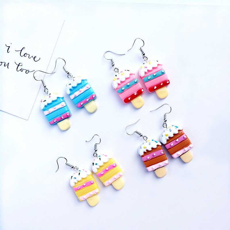 我要吃原创搞怪手作 多彩冰激凌雪糕耳环 吃货零食卡通学生耳夹女
