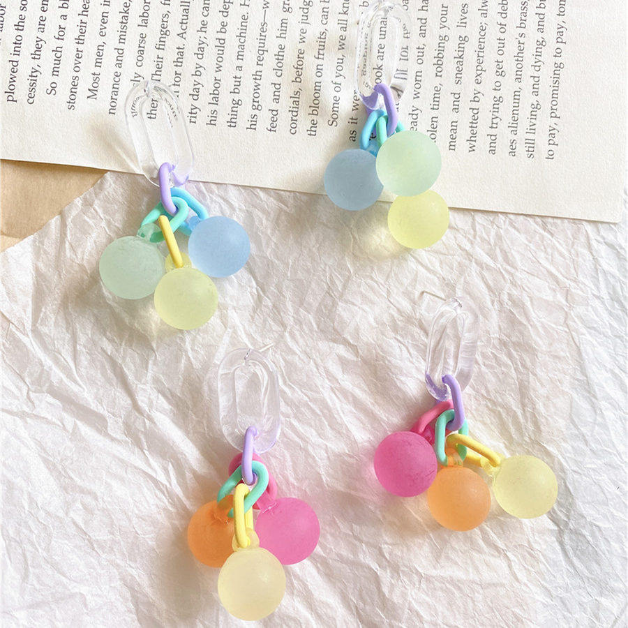 ins小众设计感七彩泡泡耳钉925长款流苏糖果色玻璃球耳环圆球耳饰