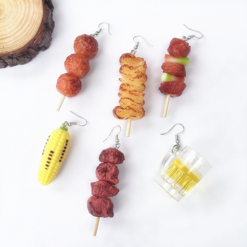 创意食玩烧烤串烤肉啤酒杯耳环