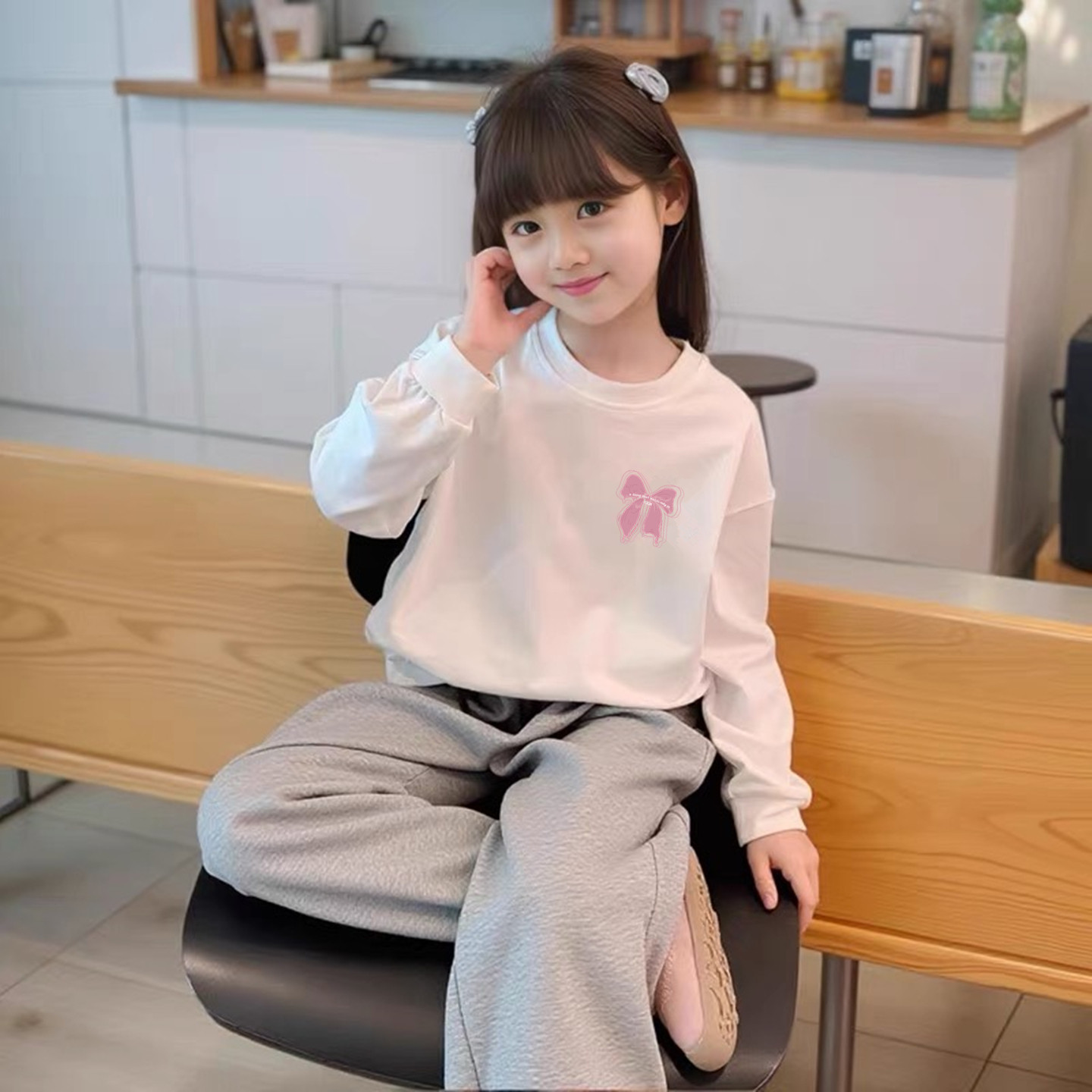女孩纯棉T恤蝴蝶结字母爱心兔子