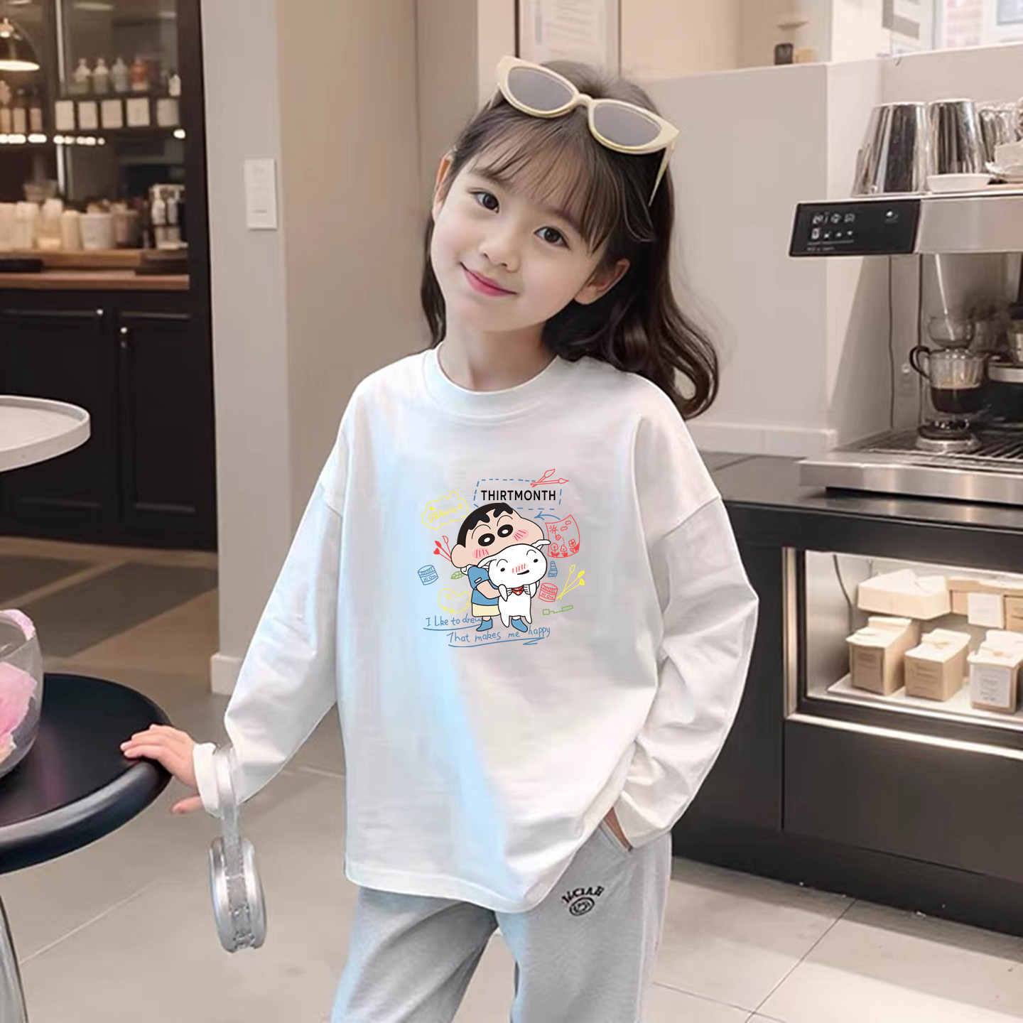 卡通动漫图案儿童衣服男童长袖T恤新款女童秋上衣白色纯棉打底衫图片