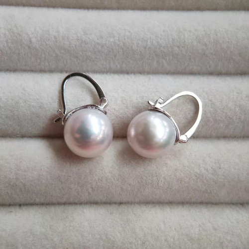 爱迪生特大淡水珍珠耳环S925银10-14mm正圆耳扣媲美澳白董卿同款