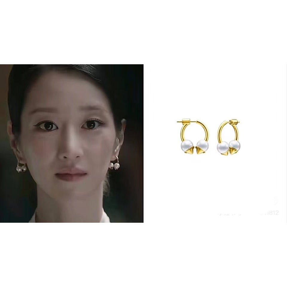 T家同款明星韩国安娜同款耳环郑恩彩交叉恶魔獠牙陀螺珍珠耳钉