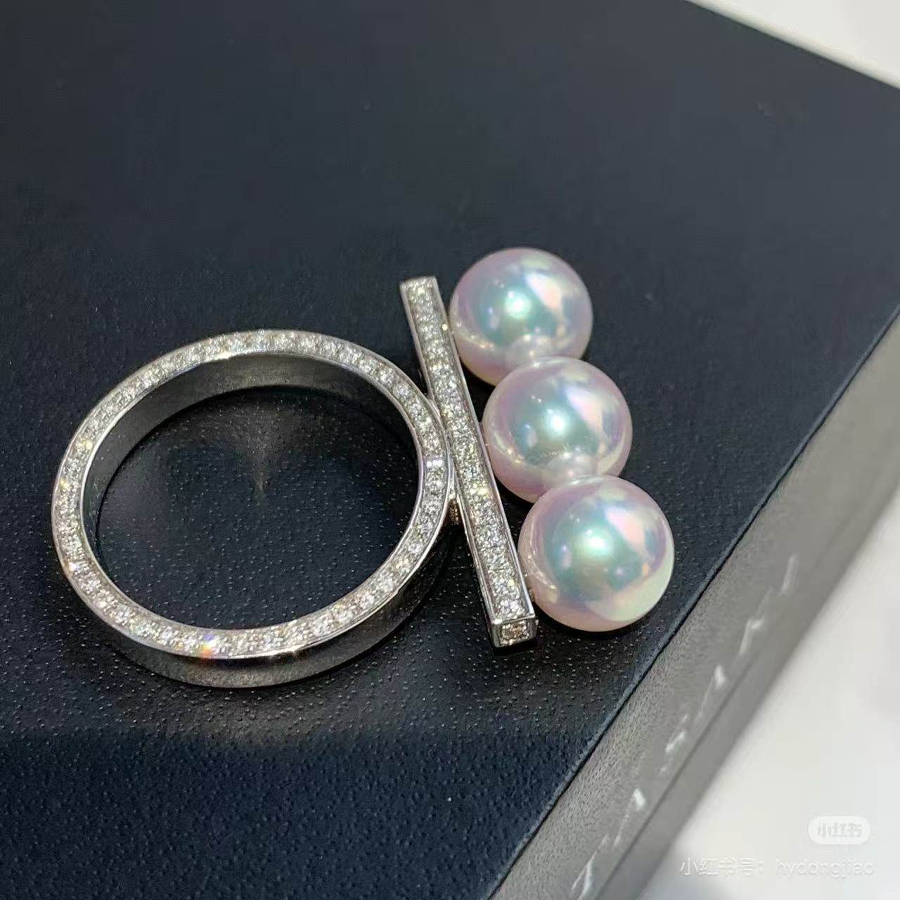 T家同款平衡木三珠珍珠戒指镶钻闭口实心实厚戒托刘亦菲生日礼物,珠宝/钻石/翡翠,颈饰,淘宝优惠券,粉丝福利购,淘宝优惠卷