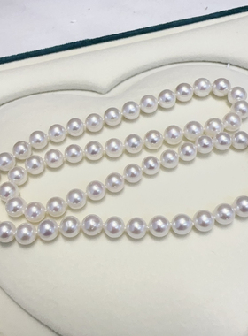 母亲节7-8mm正圆淡水珍珠项链妈妈链串链极光微微瑕S925银扣轻奢