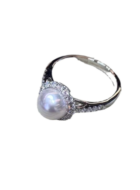 日本海水akoya珍珠戒指S925太阳花极光白亮粉面无瑕海水珍珠戒指