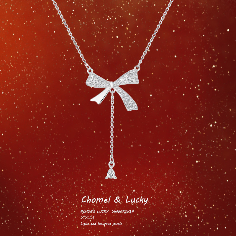 「流苏蝴蝶结」s999纯银项链女生轻奢小众高级感锁骨链生日礼物