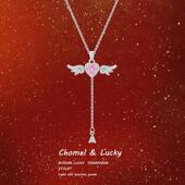 「天使之心」s999银爱心小翅膀项链轻奢灵动小众设计女友生日礼物