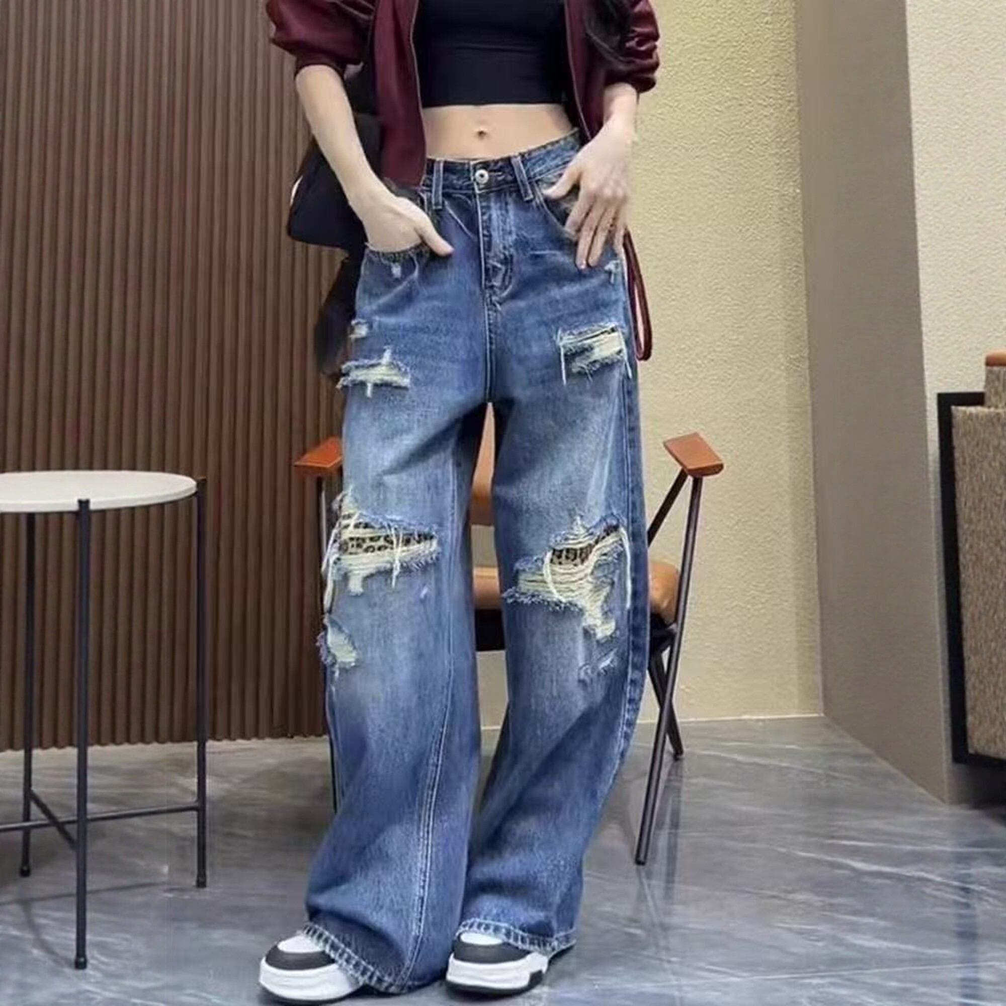 美式复古破洞阔腿牛仔裤女新品辣妹高街设计感宽松显瘦高腰直筒裤,女装/女士精品,牛仔裤,淘宝优惠券,粉丝福利购,淘宝优惠卷