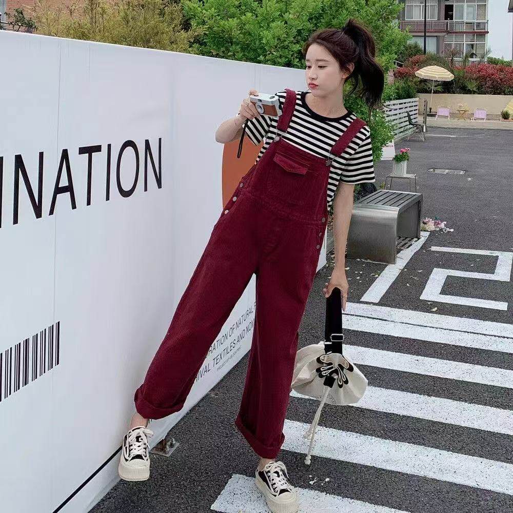 港味复古红色工装背带裤女2026年春季新款休闲通勤直筒长裤连体裤