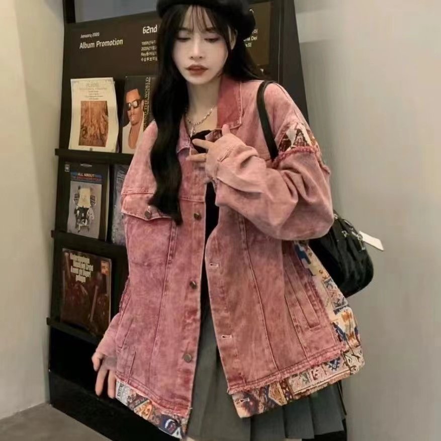拼接牛仔甜酷辣外套女2026年早春秋新款别致休闲工装古着情侣夹克